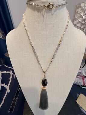 Chico’s Long Tassel Pendant Necklace 22” Gold Tone Beaded